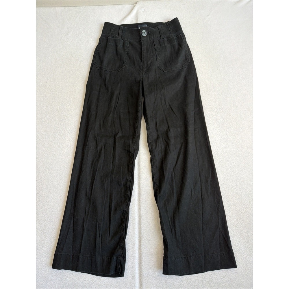 Maeve Anthropologie The Colette Wide Leg Crop Pants Black Size 24 Linen Blend